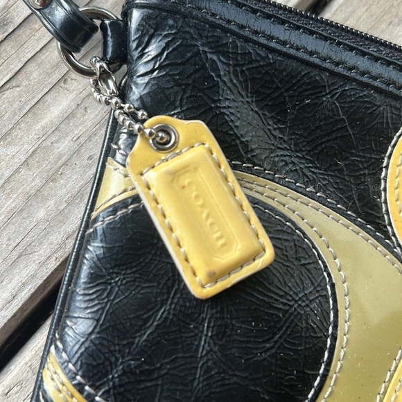 Coach Black Yellow Signature Patchwork Leather Wristlet - Picture 3 of 9